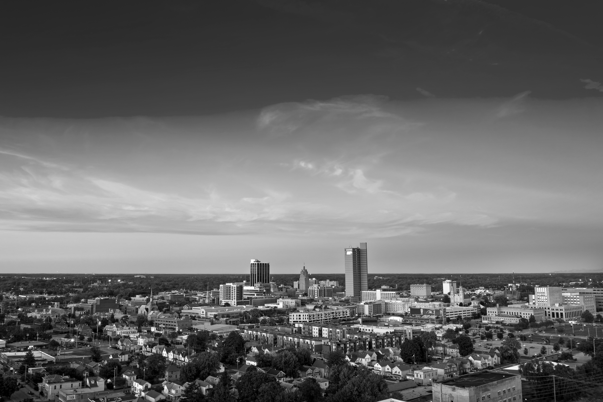 Downtown Fort Wayne Sunset Black & White